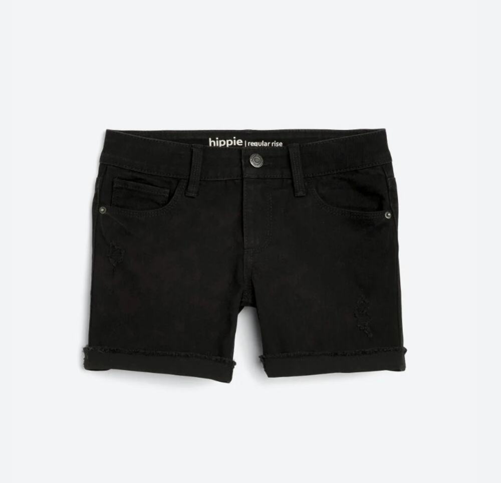 Hippie Girl Cassedy Black Denim Cuffed Shorts Stretch Casual Minimalist Size 8